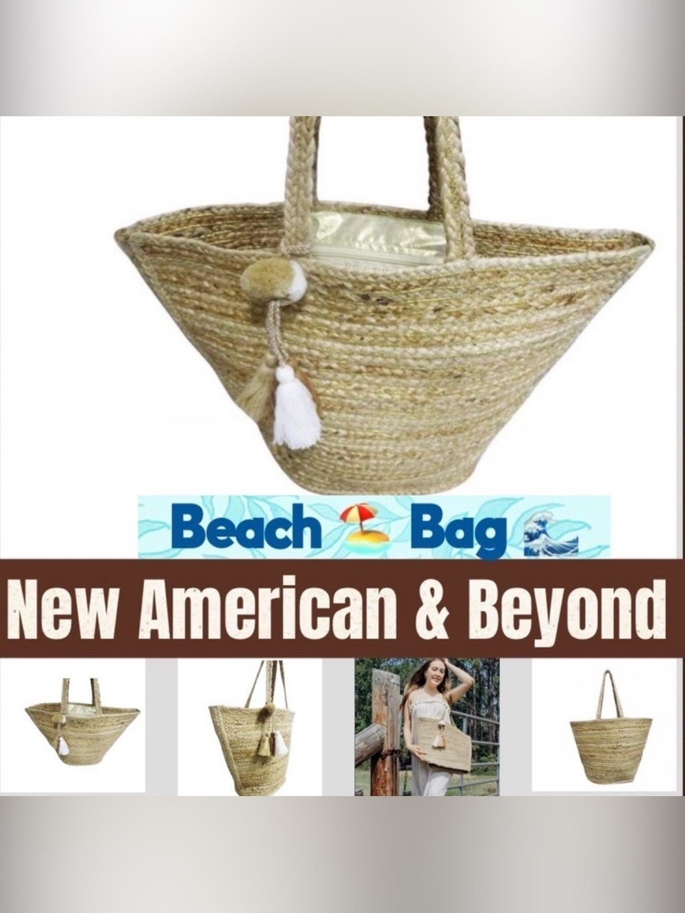 🔥🔥NWT American And Beyond Travel Jute Tote Bag El Enshrine Handwoven